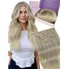 Fshine Extension Clip in Capelli Veri 35cm 120g Biondo Cenere e Bionda Media Balayage Bionda Platino Extension Lisci Capelli 7 Pezzi Double Weft Clip in Real Human Hair 18/22/60