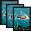 Tinkeps Cornice per Foto A4 in Legno (21 x 29,7cm), Nero Set di 3, per Tavolo o da Appendere Verticalmente e Orizzontalmente al Muro, con Plexiglass Trasparente e Infrangibile