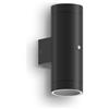 CALEX Applique Pavia, 2×GU10, illuminazione da giardino Up & Down, impermeabile, sensore giorno/notte, Nero, alluminio