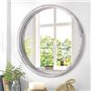JJUUYOU Specchio rotondo da parete per bagno, rustico bianco vanity con cornice in legno, piccolo circolare per ingresso, soggiorno, camera da letto, dormitorio decorativo