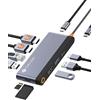NOVOO Docking Station Dual HDMI 10 in 1, Docking Station USB C, adattatore multiporta a 2 HDMI 8K, Gigabit Ethernet, PD 100W, SD, TF, 3 porte USB per Microsoft,Macbook,HP,Dell,Lenovo