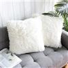 Uhomy Confezione da 2 federe per cuscino in morbido peluche bianco, 45,7 x 45,7 cm, lussuose federe quadrate in finta pelliccia per divano letto, con cerniera, 45 x 45 cm, decorazione per la casa