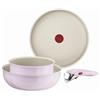 Tefal Ingenio Serenity, Set di 4 pentole Edition Wok, rivestimento antiaderente, manico rimovibile sicuro, design impilabile, rosa Clay, L8304S04