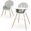 Moby-System Amelia 2 Seggiolone Pappa Evolutivo 3 in 1 - Sedia Evolutiva in Legno di Faggio con Vassoio Regolabile - Seggiolone da 6 Mesi a 6 Anni con Cinture Sicurezza, Grigio