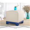 Atelier Del Sofa Elegante pouf con tessuto crema e blu, 50 x 50 x 47 cm, 50% cotone e 50% line, 35 DNS Orthopedic Sponge, Faux Leather Legs Modern Living Space