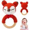 TonStyle Giochi Legno Sonaglio Dentizione Del Neonato 0 3 6 9 12 Mesi, All'uncinetto Sensoriali Giocattoli Silicone, Giocattoli Morbidi a Sonagli, BPA Free Montessori Regalo Bambino (Fox)