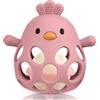 HOTUT Sonaglio Silicone Neonato,Palla Sonaglio per Bambini Femmina Maschio per Neonati, Palla a Presa per Bambini, Senza BPA - Rosso Scuro
