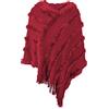 Rayson Elegante Maglione Poncho Donna Invernale Poncho con Cappuccio Mantella Scialle Uncinetto con Strisce di Peluche e Franges Scialle della Moda Monocromo Irregular Moda Giovane Top(Vino Rosso)