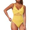 Generico Costume da Mare Donna Costumi Interi con Ferretto Trendy Swimsuit for Women Deep V Neck Sexy Mesh Patchwork Monokini Comfy Breathable Bathing Suits (Yellow, XL)