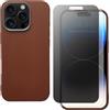 shamdspopu Cover per iPhone 15 Pro Max con Pellicola Vetro Temperato HD e Pellicola Privacy, TPU Leggero con Texture in Pelle Elegante, Duraturo (marrone)