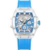 RORIOS Trasparente Tonneau Orologio da Uomo Silicone Analogico Quarzo Orologio da polso Multifunzionale Moda Orologio Impermeabile Cronografo Blu