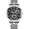 RORIOS Orologio Affari da Uomo Scheletrato Moda Analogico Quarzo Calendario Luminosi Acciaio Inossidabile Nero Argento