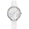 Alienwork Orologio Donna Argento Bracciale in Cuoio Bianco Elegante