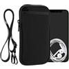 kwmobile Custodia Neoprene con Zip per Smartphone XXL - 7 - Portacellulare a Tracolla - Porta Cellulare da Collo Universale - Nero