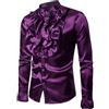 Fnfmrfmr Camicia da Uomo in Raso Viola A Maniche Lunghe con Risvolto Vintage Slim Fit da Sposa Casual Purple M