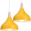 iDEGU 2 Pezzi Lampada a Sospensione Retrò LED Lampada a Soffitto in Legna Metallo Moderna Lampadario a Forma di Goccia Stile Scandinavo Plafoniera per Soggiorno Sala Da Pranzo Camera, 20 cm (# Giallo)