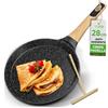 NutriChef Padella Antiaderente 24 Centimetri per Crêpe con Spatola in Legno, Rivestimento Effetto Marmo, Manico Ergonomico Resistente al Calore, Fondo Induzione, Lavabile