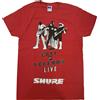 SHURE MAGLIETTA ROSSA CALL FOR LEGENDS LIVE T-SHIRT BRAND SHURE SCRITTA BIANCA SU SFONDO ROSSO
