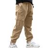 Aislor Pantaloni Cargo in Cotone Ragazzo Pantaloni Lunghi con Tasche Ragazzo Pantaloni Larghi Tinta Unita Pantaloni Sportivi Esercizi Jogging Corsa Bambino Pantalone Tuta Cachi 10-12 Anni