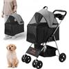 VEVOR Passeggino per Cani 4 Ruote con Parapioggia, Passeggino per Animali Portata 16kg ca., Passeggino per Animali Domestici con Cestello Portaoggetti, Carrello Pieghevole per Gatti Cani Colore Grigio