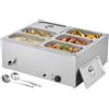 VEVOR Scaldavivande Commerciale, Scaldavivande Elettrico in Acciaio Inox da 1500 W con Coperchio, Bagnomaria da Banco a 6 Teglie con Riscaldamento Rapido e Mestoli Forati, per Ristoranti, Feste
