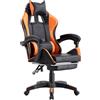 Brigros WeHome - Sedia da Gaming Racing Ergonomica Reclinabile con Braccioli, Poltrona Ufficio Girevole con Rotelle, Poggiapiedi, Poggiatesta e Cuscino Lombare in Similpelle, Portata: 125kg (Arancione)