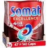 Somat Excellence 4 in 1 Caps (141 Caps), pastiglie per lavastoviglie ad alta risoluzione, tappi Somat per una pulizia eccellente e lucentezza anche nel programma Eco e a basse temperature