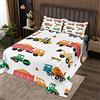 Homemissing Copriletto trapuntato per bambini, ragazzi, ragazze, trapuntato, per camioncini, set di copertine per auto, escavatore, trattore, verde, arancione, trapuntato, singolo, 2 pezzi