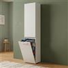 Dmora - Armadio multiuso 2 ante Agapanto, Mobile lavanderia a 2 ante, Colonna da bagno con cestello portabiancheria, 100% Made in Italy, 45x37h195 cm, Bianco