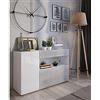 Dmora Credenza A Un'Anta A Ribalta E Cassetto, Cm 130 X 41 X 85 Cm, Colore Bianco Con Particolari In Effetto Cemento