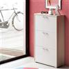 Dmora - Scarpiera Peonia, Mobile multiuso da ingresso con 3 ante a ribalta, Armadietto portascarpe a doppia profondità, 100% Made in Italy, 67x28h112 cm, Bianco e Olmo