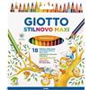 GIOTTO Stilnovo Maxi, Matite Colorate Spesse, Triangolari, Mina 4.3 mm, Colori Assortiti, 18 Pezzi