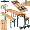 tectake® Set da Birra, 3 Pezzi, Tavolo e Panche, Montaggio Rapido, Mobili da Giardino in Acciaio e Legno Idrorepellente, Tavolo Pieghevole - Set da Birra con Supporto Ombrellone, Tavolo 170x23x47,5 cm