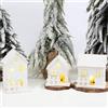 Duroecsain 3 Pezzi Villaggio Natalizio Legno LED, Villaggio di Natale Luminoso Miniature, Casette di Neve Bianco, Decorazioni Natalizie con Luci, Decorazione Natalizia Addobbi Natalizi Casa Tavolo Paese Inverno