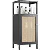 vovala Armadio in rattan da pavimento in bambù, Piccolo rack organizer per il bagno con 1 porta e 1 ripiano, Armadio da cucina in legno salvaspazio, Supporto autoportante da soggiorno (nero)