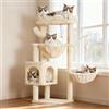 Heybly Albero Tiragraffi per Gatti, 100 cm Alto Con Grande Piattaforma In Cima, Grotta, 2 Amache, Giochi Per Gatti, Mobili Del Gatto, Tiragraffi Ad Alberi, Beige HCT006SM