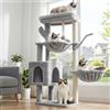 Heybly Albero Tiragraffi per Gatti, 100 cm Alto Con Grande Piattaforma In Cima, Grotta, 2 Amache, Giochi Per Gatti, Mobili Del Gatto, Tiragraffi Ad Alberi, Grigio Chiaro HCT006SW
