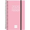 Finocam - Agenda a spirale 2026, vista settimanale orizzontale, gennaio a dicembre (12 mesi), agenda annuale 2026 con gomma, copertina in polipropilene a spirale Basics Opaco, rosa, catalano
