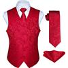 Enlision Gilet Uomo rosso Elegante Nozze Paisley Panciotto Jacquard Gilet da Abito Cravatta e Fazzoletto Set per Festa Sposa XXL