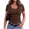 Zeagoo Maglietta Manica Corta Donna T-Shirt Estivo Maglia a Costine Moda Basic Casual Tinta Unita Camicia Elasticizzato Slim Fit Tops Nero S