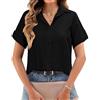 Zeagoo Camicetta da Donna Camicia 100% Cotone con Scollo a V Camicie Eleganti Camicia Maniche Corta Top Tinta Unita a Tunica Casual Top Nero S