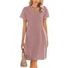 Zeagoo Abito Estivo Donna Vestito 100% in Cotone al Ginocchio Manica Corta Abito con Scollo a V T-Shirt Casual Vestito Elegante A Line Tinta Unita con Tasche Rosa M