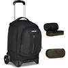 Invicta Trolley Scuola Plug Led, Nero, 3 in 1, Zaino Doppio Scomparto Con Carrello Sganciabile, Tasca Per PC,Scuola Media e Superiore, Viaggio, Zaino Ragazza e Ragazzo + BUSTINA R.PLUS INVICTA LOGO