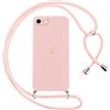 Oelrstfe Cover per iPhone 8/iPhone SE 2020/iPhone 7/SE 2022 con Cordino,Custodia Silicone Morbido Sottile con Motivo Cuore e Collana Laccio Tracolla,Antiurto Antigraffio Corda Protettiva Case,Rosa