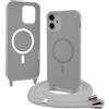 Bigcousin Magnetica Cover con Cordino per iPhone 12 Mini,[Compatibile con MagSafe], Cover in Silicone, Regolabile Cordino da Collo Nylon Catena Collana Tracolla,Grigio chiaro