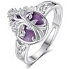 EUDORA Harmony Ball Anello in Argento Sterling 925 con Ametista e Albero Della Vita per Donna e Uomo, Regolabile con Fascia Aperta e Cristallo a Goccia Amuleto di Protezione Regalo per la Mamma