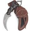 BIGCAT ROAR Desert Fox - Coltello Karambit in Acciaio Damasco Artigianale 19 cm - Manico in Legno Nero e Fodero in Cuoio - Lama Ricurva Hawkbill - EDC Bushcraft Caccia Sopravvivenza - Regalo Uomo