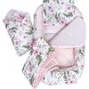 Medi Partners Riduttore Lettino Neonato - 100x60x15 Nido Antisoffoco Neonati 5-Parti Bozzolo Culla per Bebè neonata bilaterale Cuscino 100% Cotone (Fiori rosa con Minky rosa)