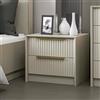 Dmora Comodino Lucida 53x45x45h cm Grigio Cemento 2 Cassetti Un Ripiano, Apertura Scorrevole