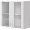 Shally Dogan Credenza, Pensile da Cucina con Vetro, Armadio Sospeso da Parete Vetrato in Legno Due Ante 1 Ripiano 2 Scomparti, Armadietto Spazioso Resistente, Dim. 80 x 32 x 72H cm (Bianco)